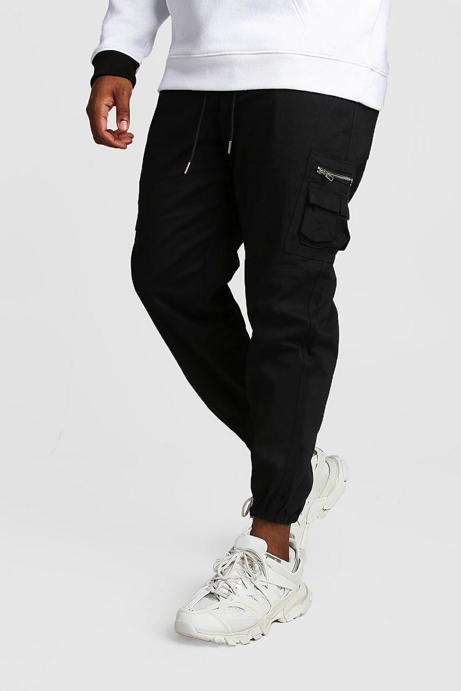 Black Plus Size Skinny Fit Woven Cargo Joggers image number 1