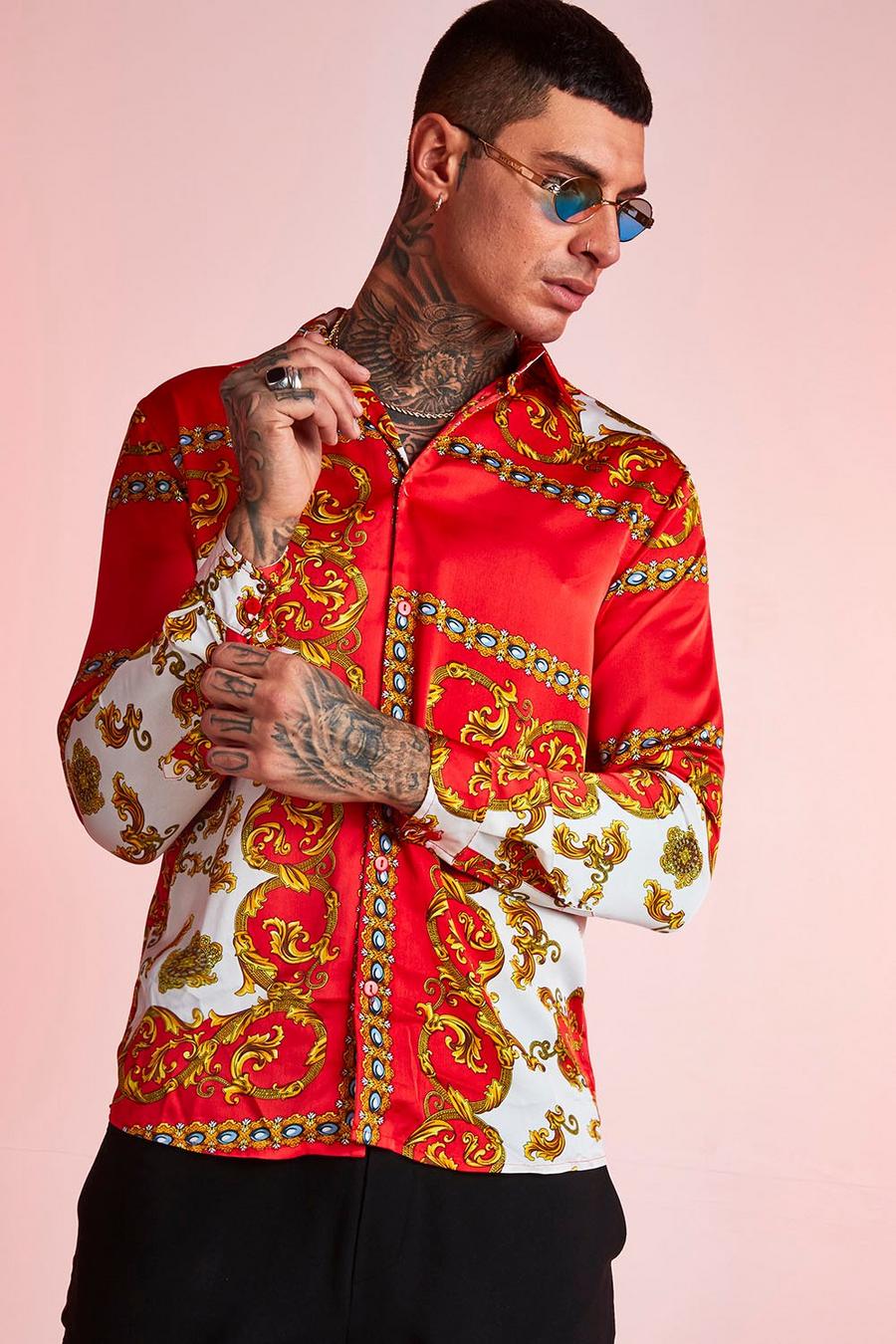 Red Large Baroque Print Long Sleeve Shirt image number 1