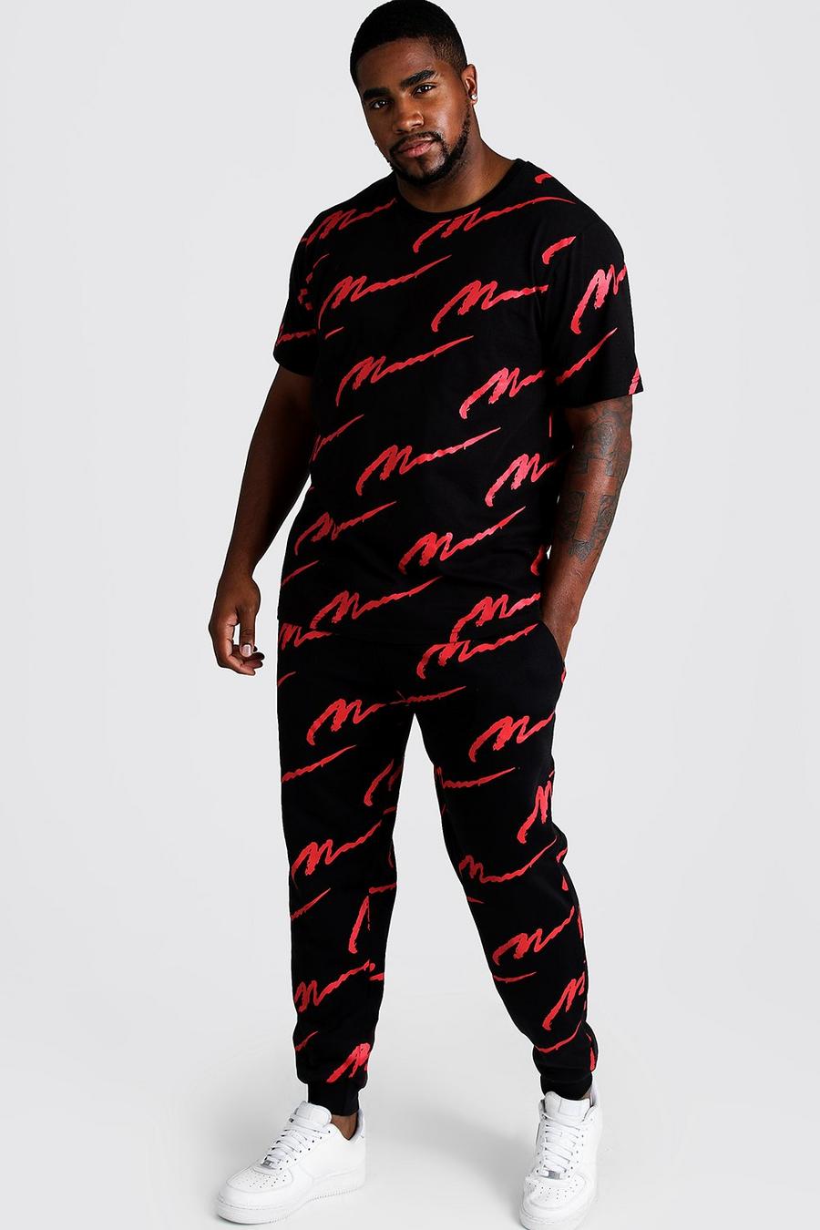 Black Plus Size MAN T-Shirt and Jogger Set image number 1