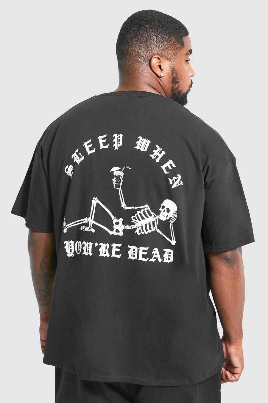 Black Halloween Plus Size Skeleton Graphic T-Shirt image number 1