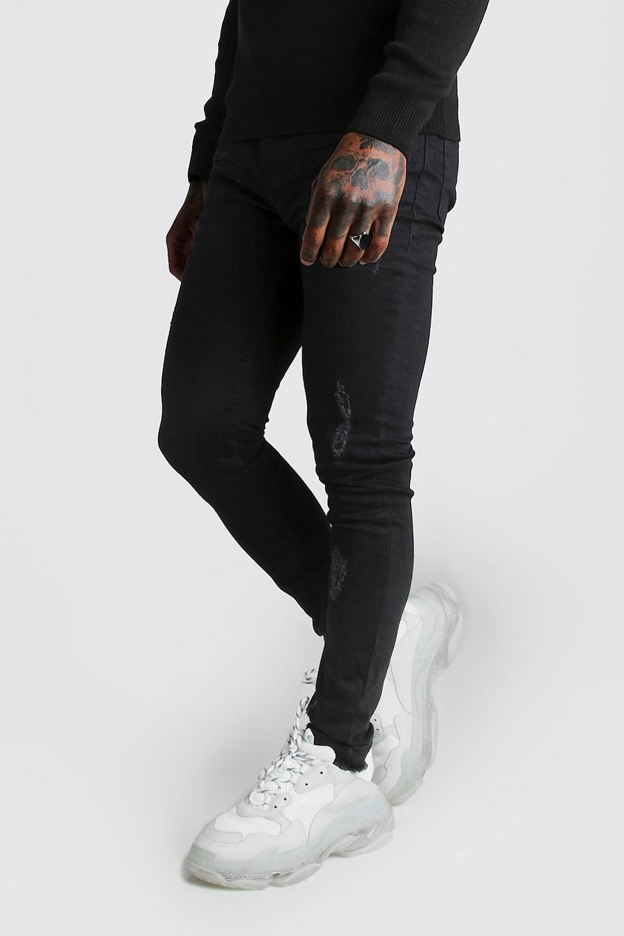 Black schwarz Super Skinny Zip Detail Jeans With Raw Hem image number 1