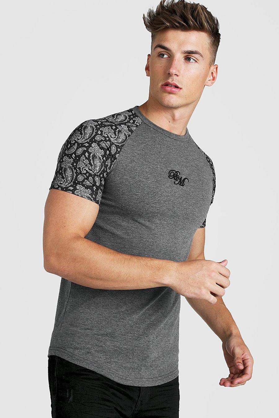 Charcoal BM Muscle Fit Embroidered Paisley Print T-Shirt image number 1