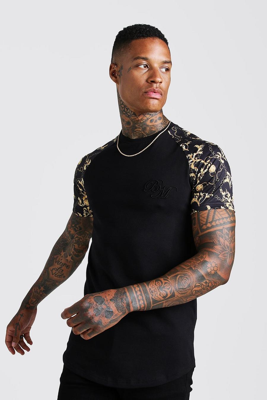 Black B&M Muscle Fit Baroque Print T-Shirt image number 1