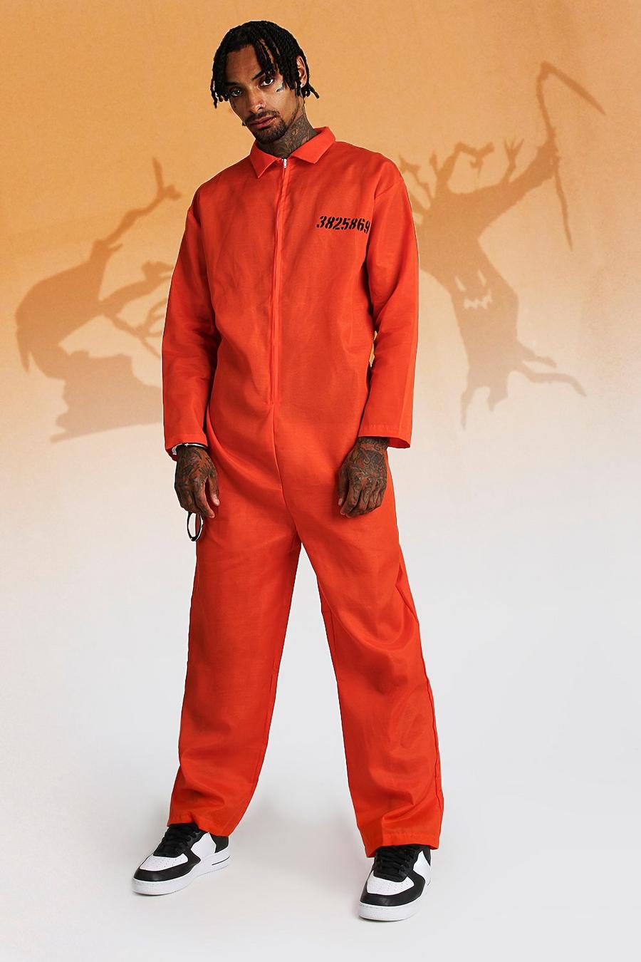 Halloween Prisoner Orange Overall Costume image number 1