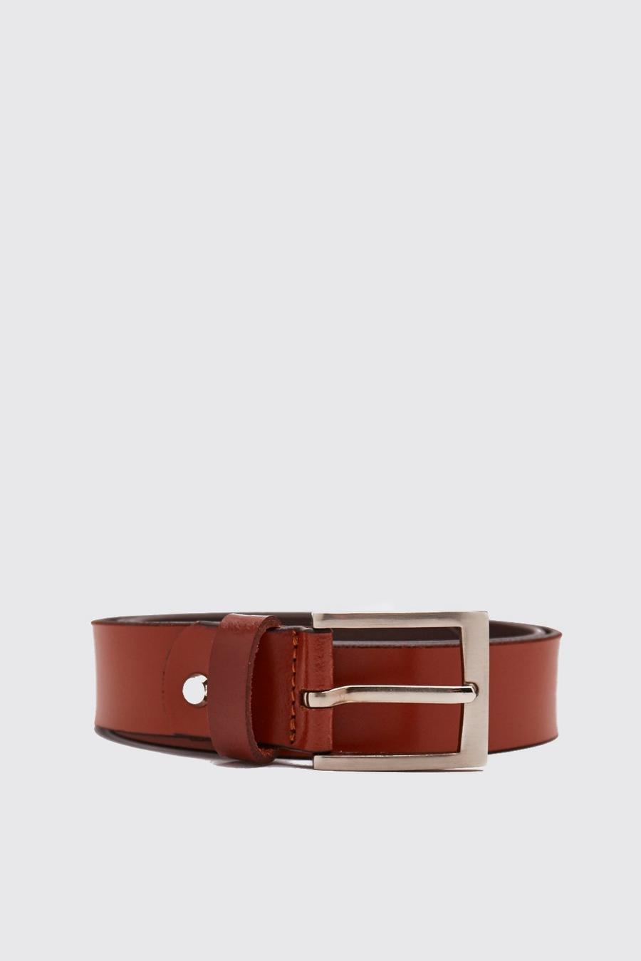 Tan Real Leather Smooth Belt With Roller Buckle image number 1