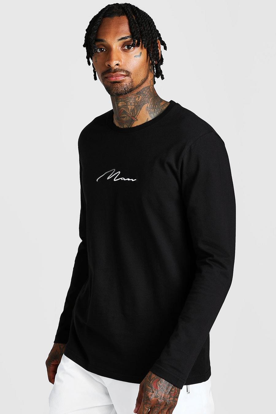 Black MAN Signature Long Sleeve T-Shirt image number 1