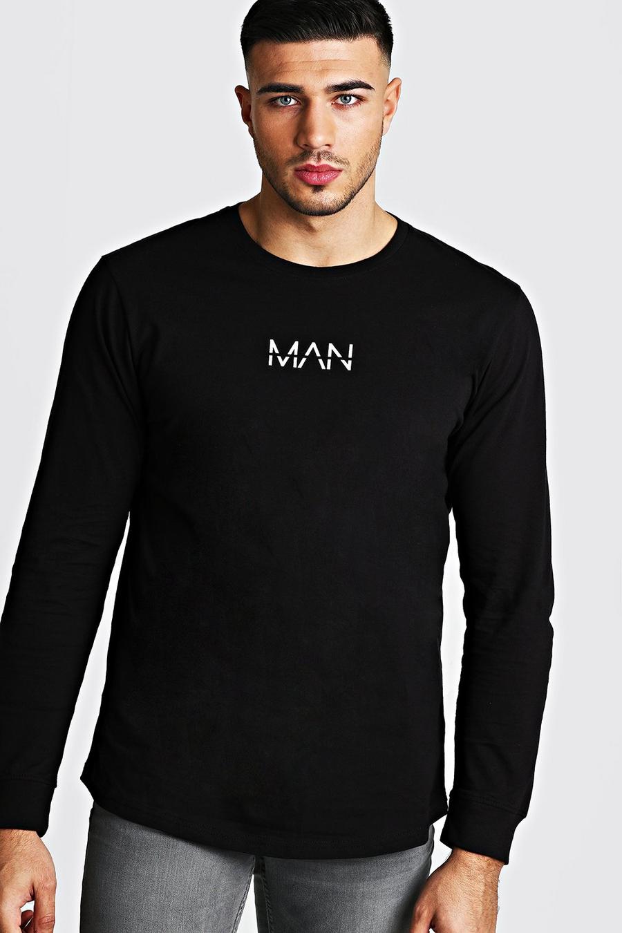 Black Original MAN Long Sleeve Curved Hem T-Shirt image number 1