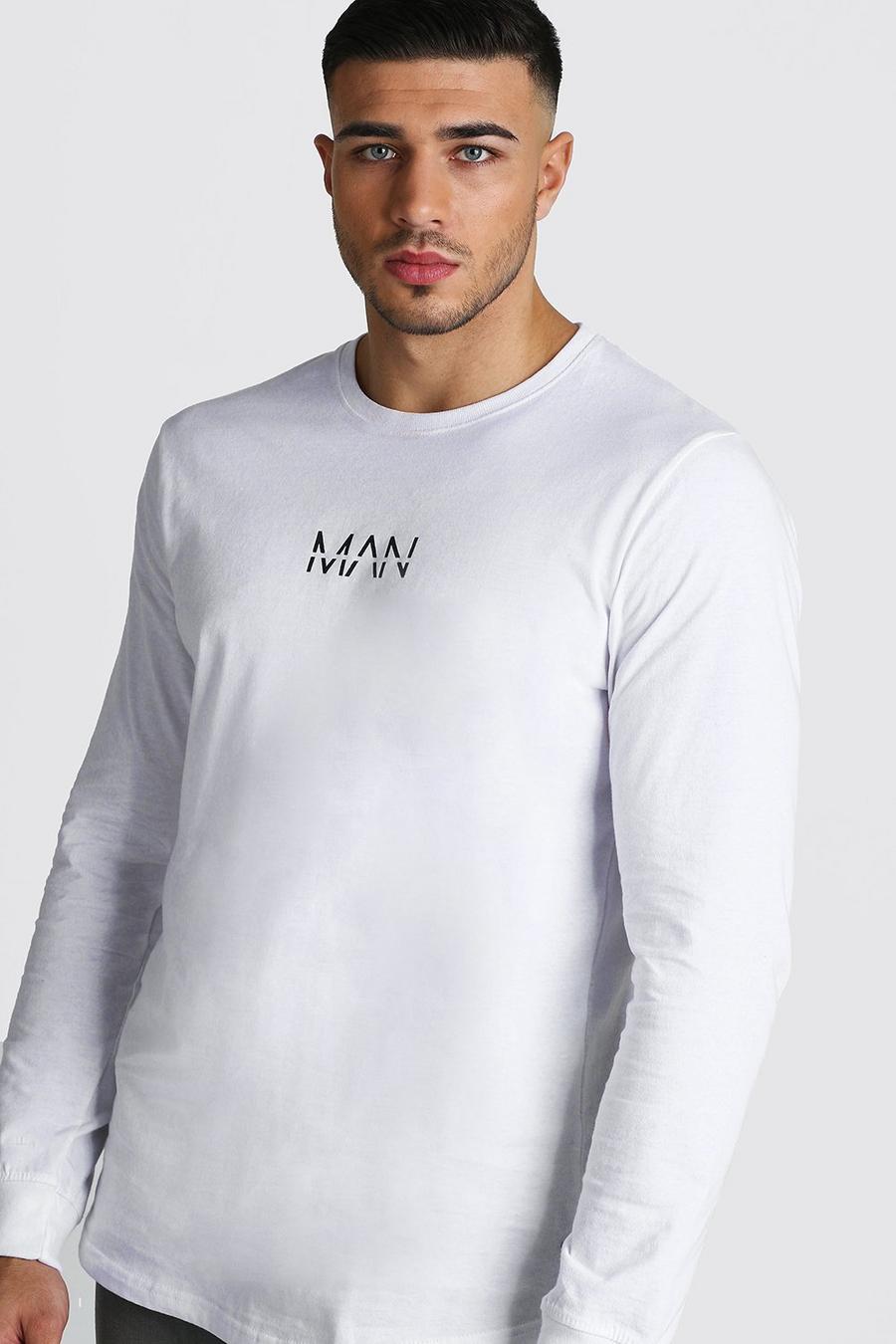 White Original MAN Long Sleeve Curved Hem T-Shirt image number 1
