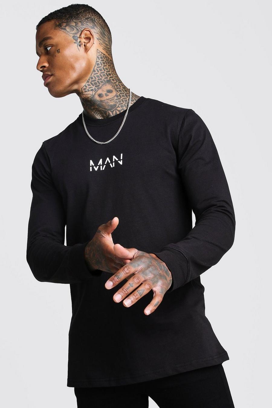 Black Original MAN Long Sleeve Longline T-Shirt image number 1