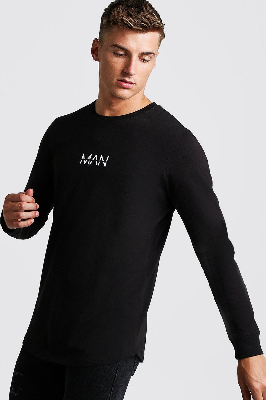 Black schwarz Original MAN LS Longline Curved Hem T-Shirt image number 1