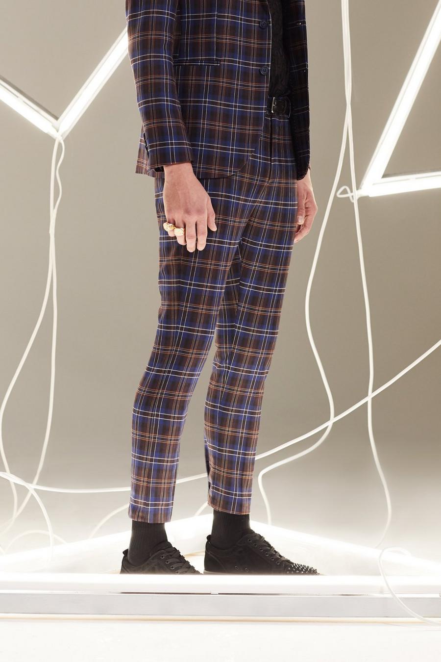 Kurze Skinny Fit Anzughose mit Tartanmuster, Pflaumenblau violet image number 1