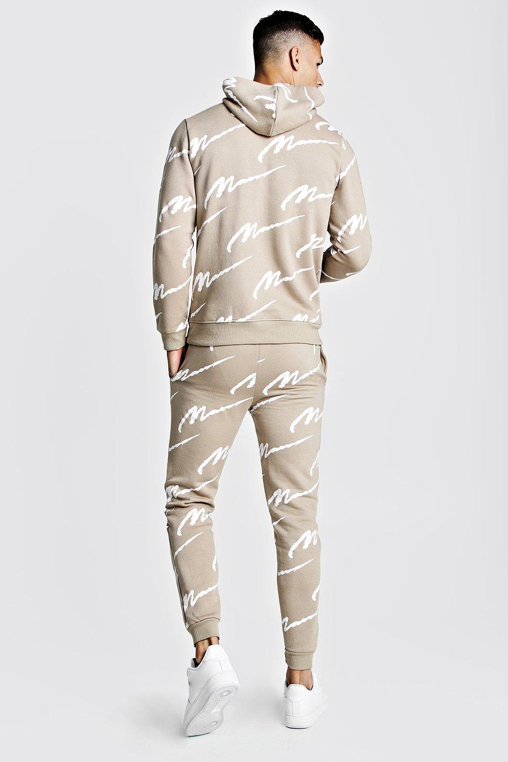 All over man 2024 printed hooded tracksuit grey