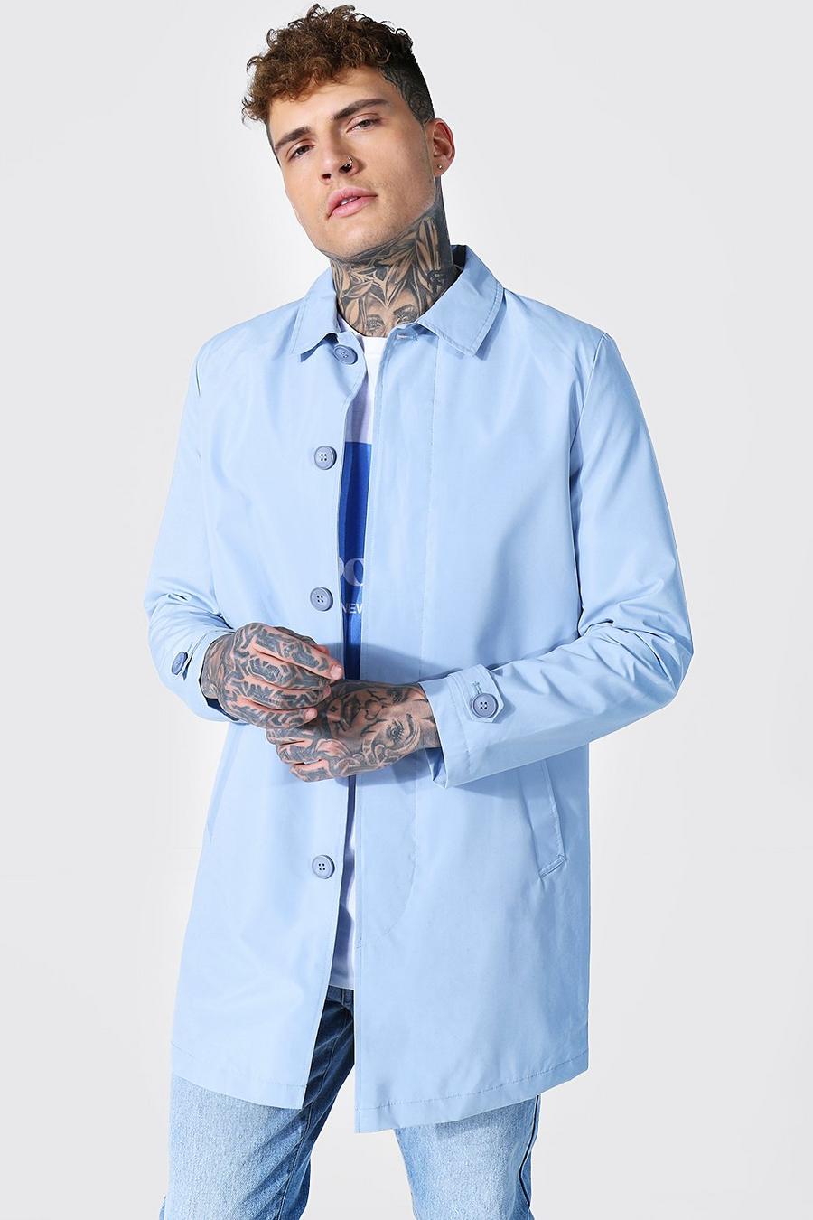 Blue Concealed Button Single Breasted Mac image number 1