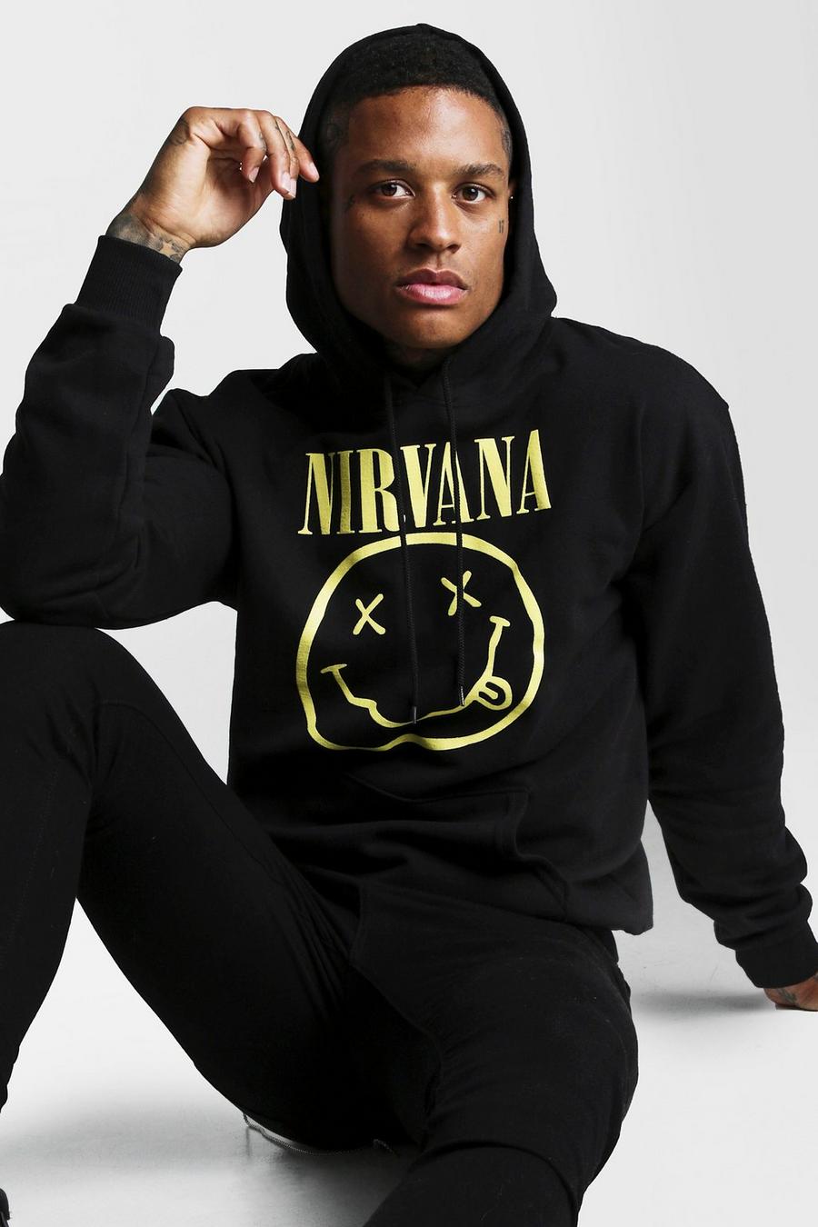 Black svart Hoodie med Nirvana-tryck