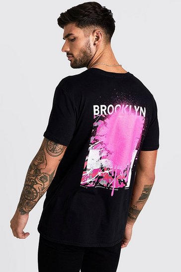 Men's Brooklyn Graffiti Back Print T-Shirt | Boohoo UK