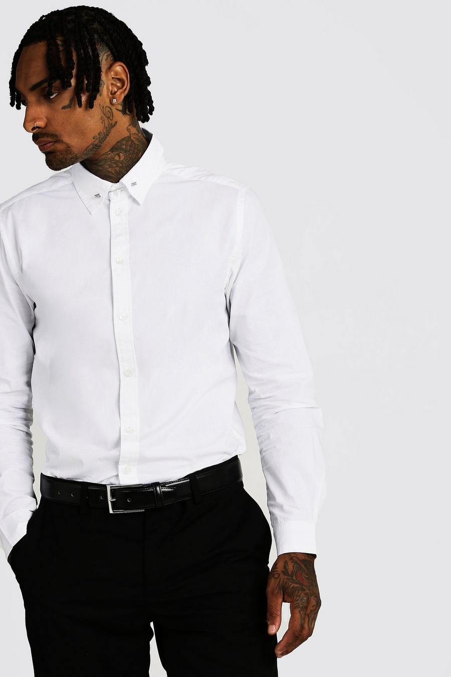 Camisa de algodón elegante con barra en cuello image number 1