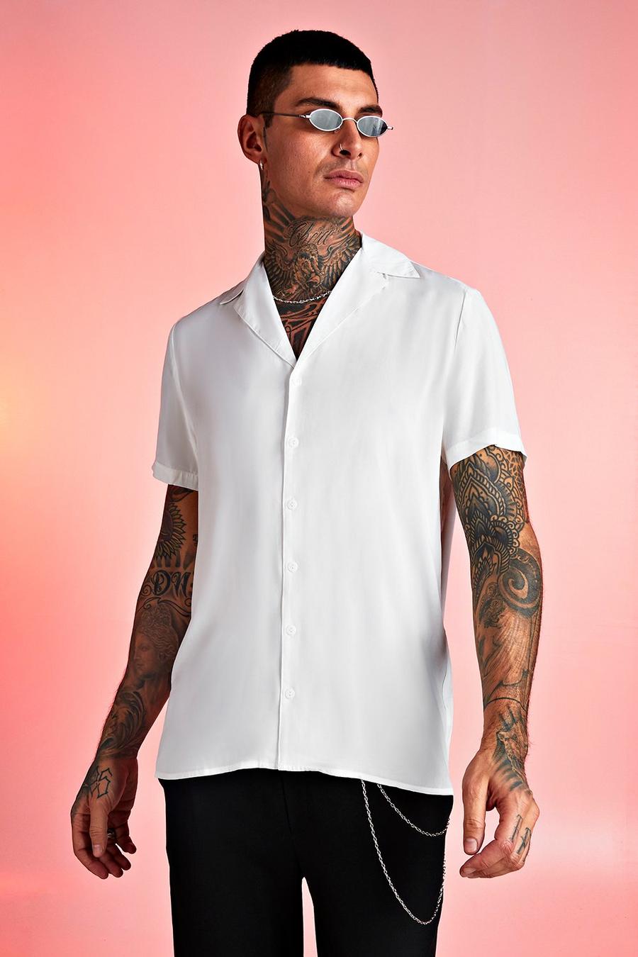 Kurzärmeliges Hemd aus Viskose, Weiß image number 1