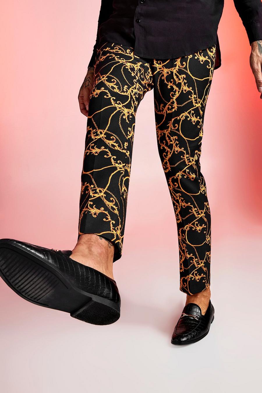 Pantalones formales skinny con estampado barroco image number 1