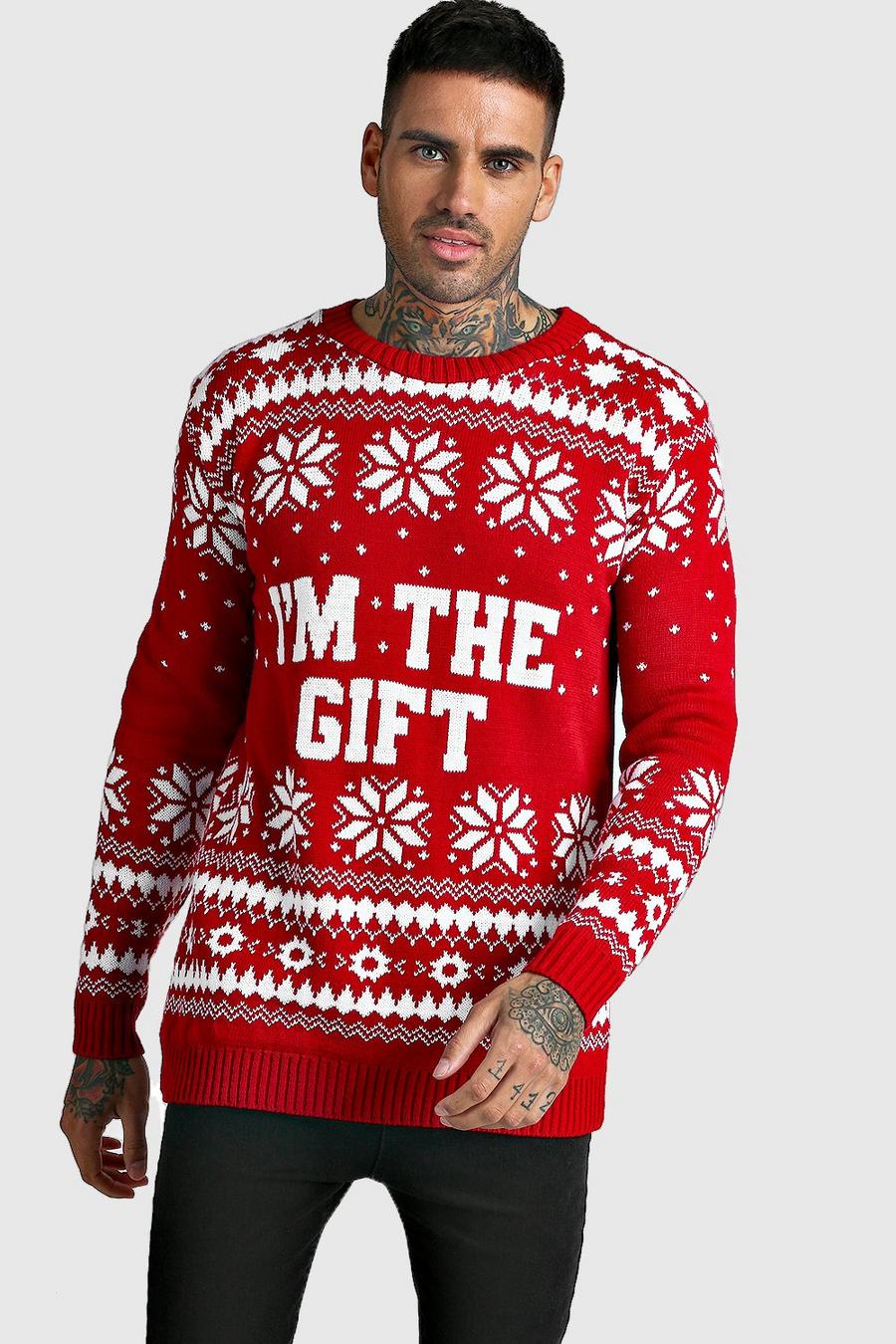Pullover natalizio “I'm the gift” in maglia, Rosso image number 1