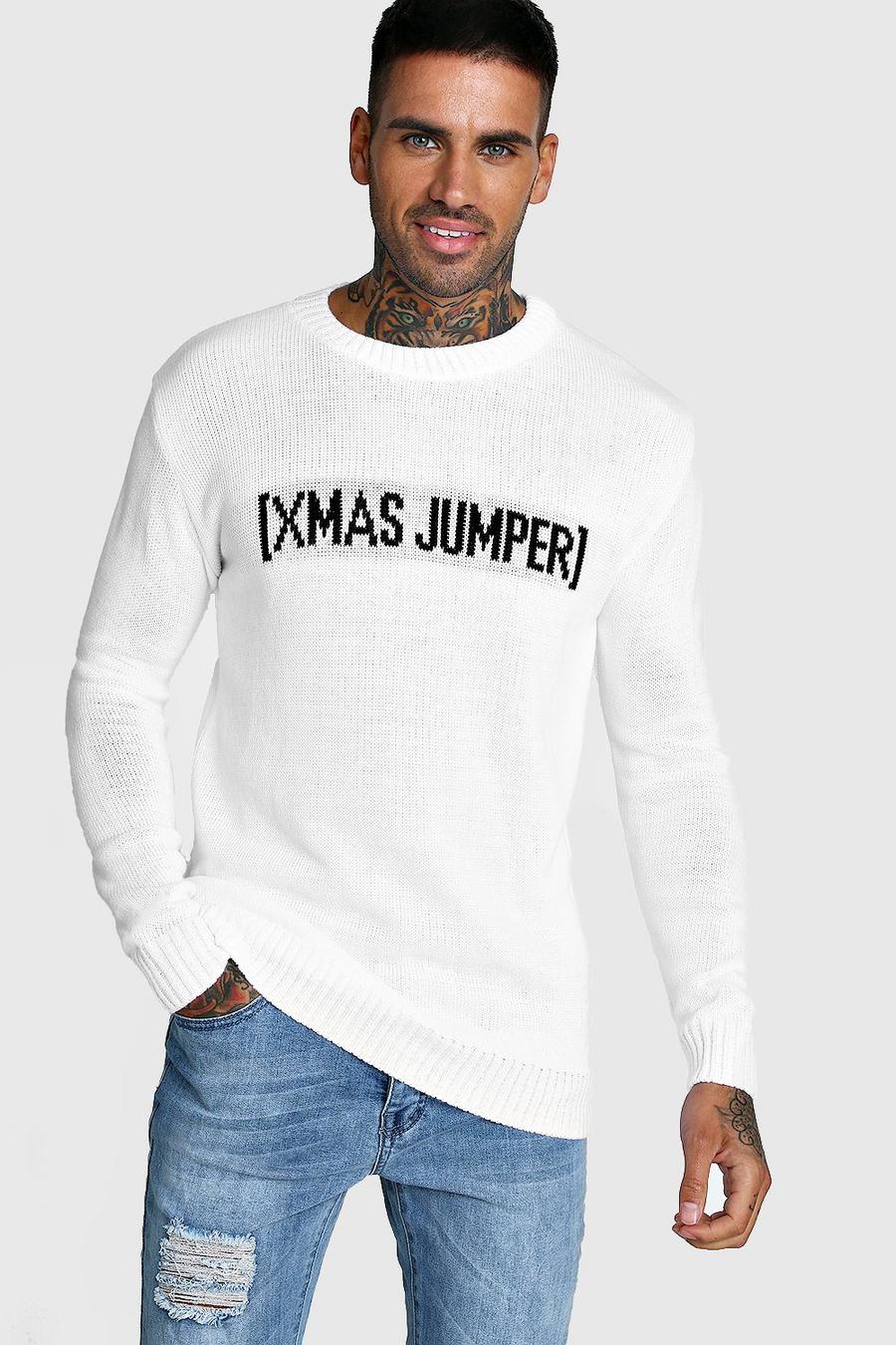 White Slogan Knitted Christmas Jumper image number 1