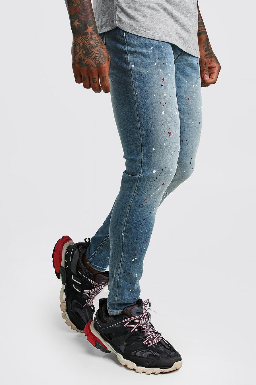 Mid blue Skinny Stretch Jean With Paint Splat image number 1