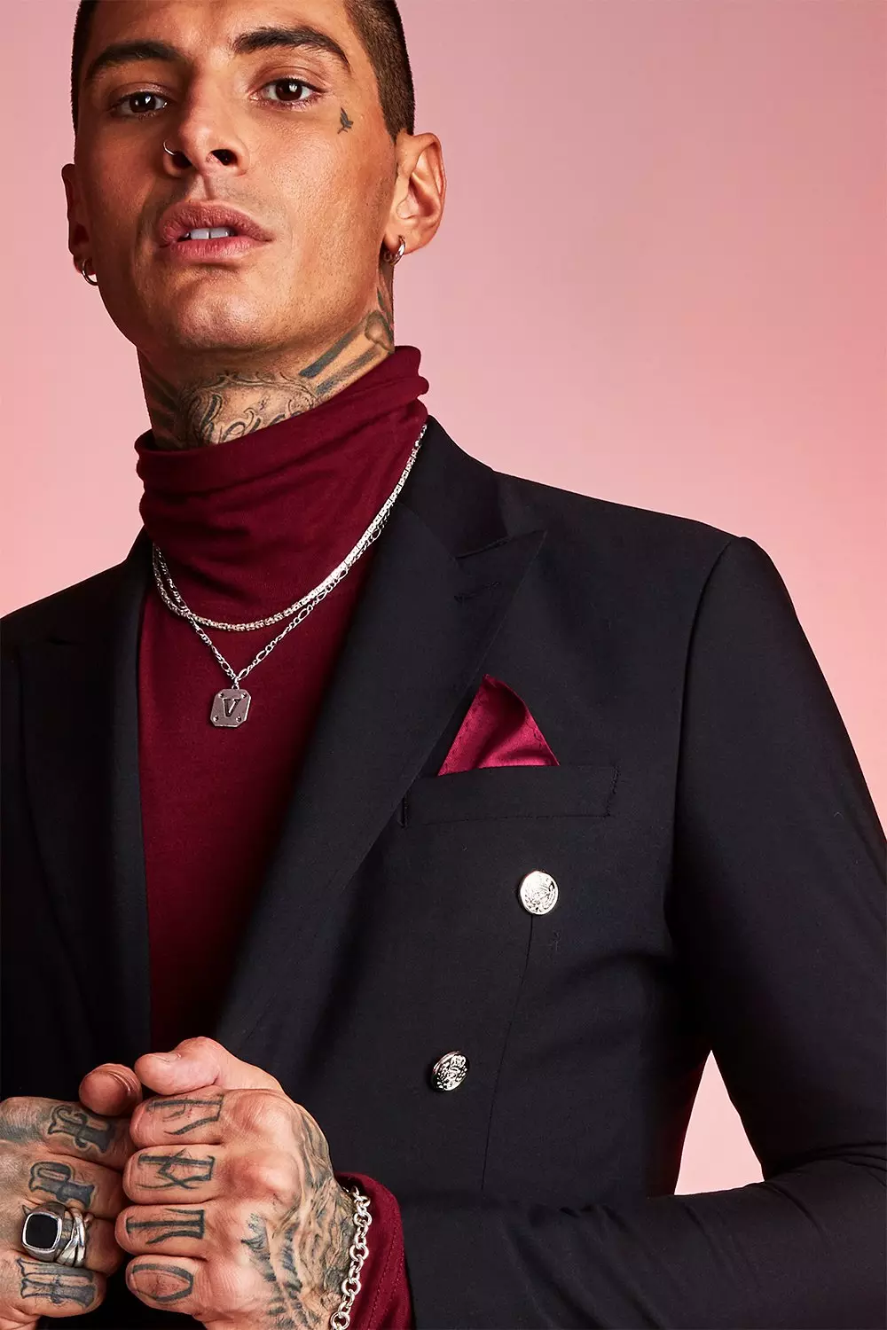 Skinny Fit Double Breasted Suit Jacket With Buttons Boohoo