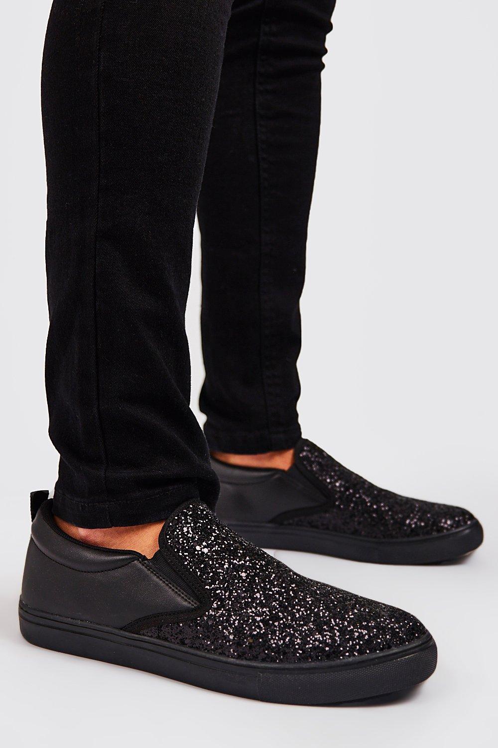 black sparkle slip on shoes
