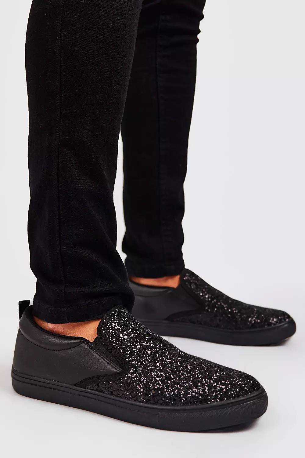 Black glitter slip store on trainers