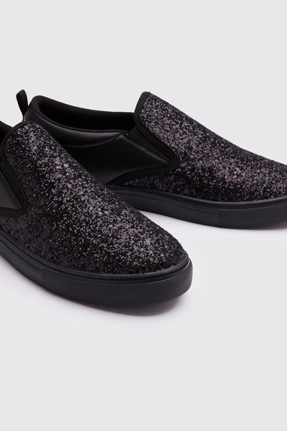 Black glitter slip on trainers on sale