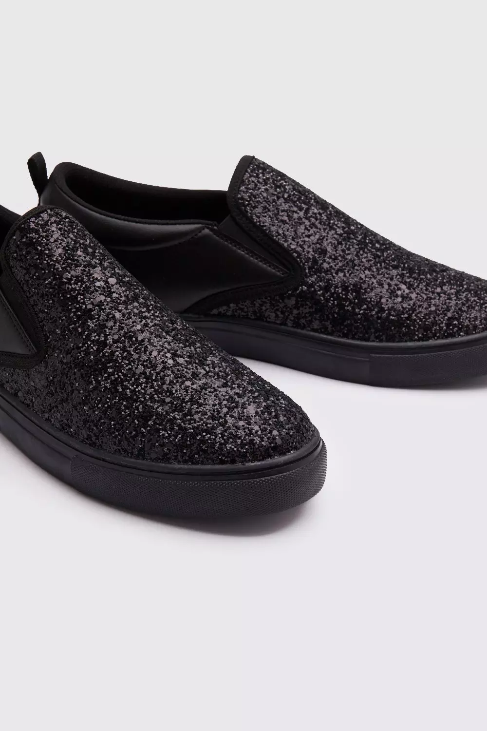 Black glitter cheap slip ons