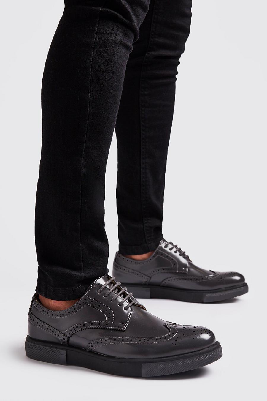 Dark grey Lace Up Brogue Sneakers image number 1