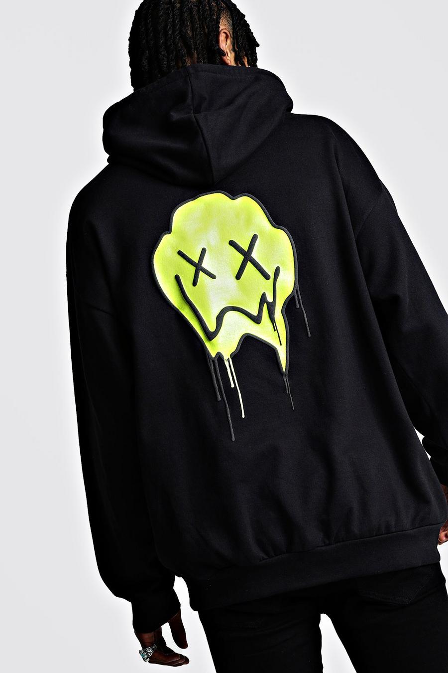 Black Oversize hoodie med grafiskt tryck bak image number 1