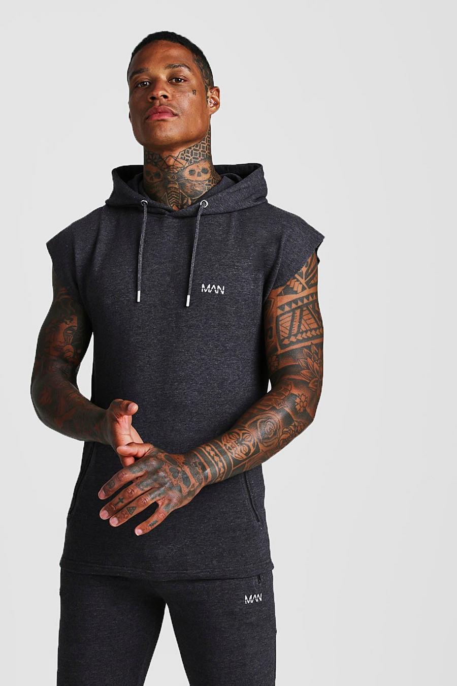 Charcoal MAN Active Sleeveless Hoodie image number 1