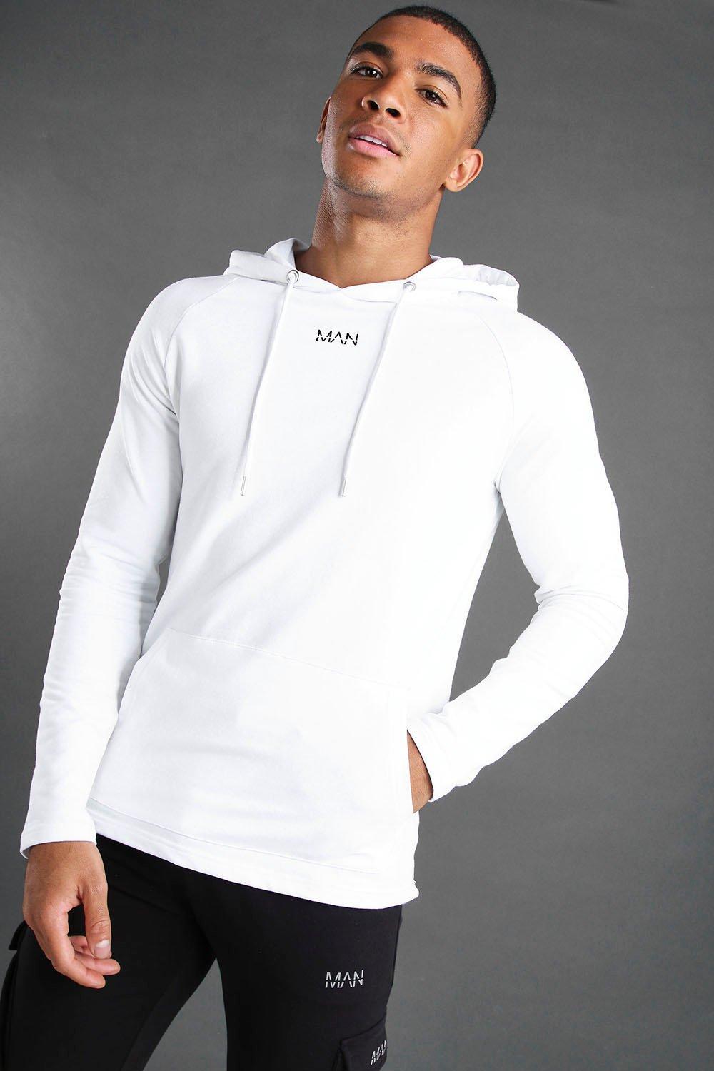 muscle fit white hoodie