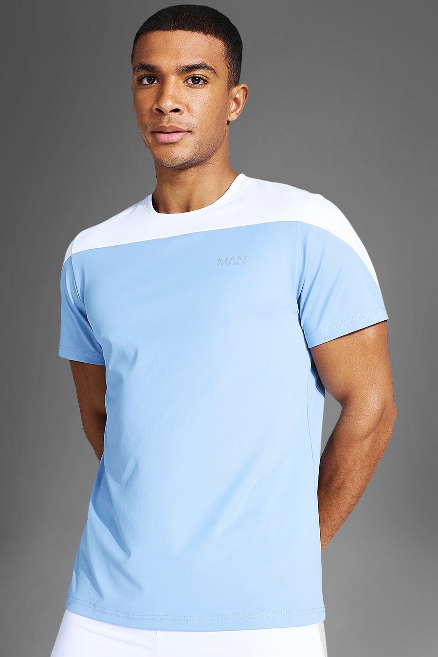 Dusty blue MAN Active T-shirt med blockfärger image number 1