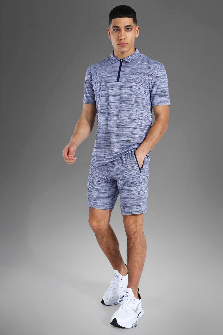 Man Active Set mit strukturiertem Poloshirt und Shorts, Marineblau image number 1