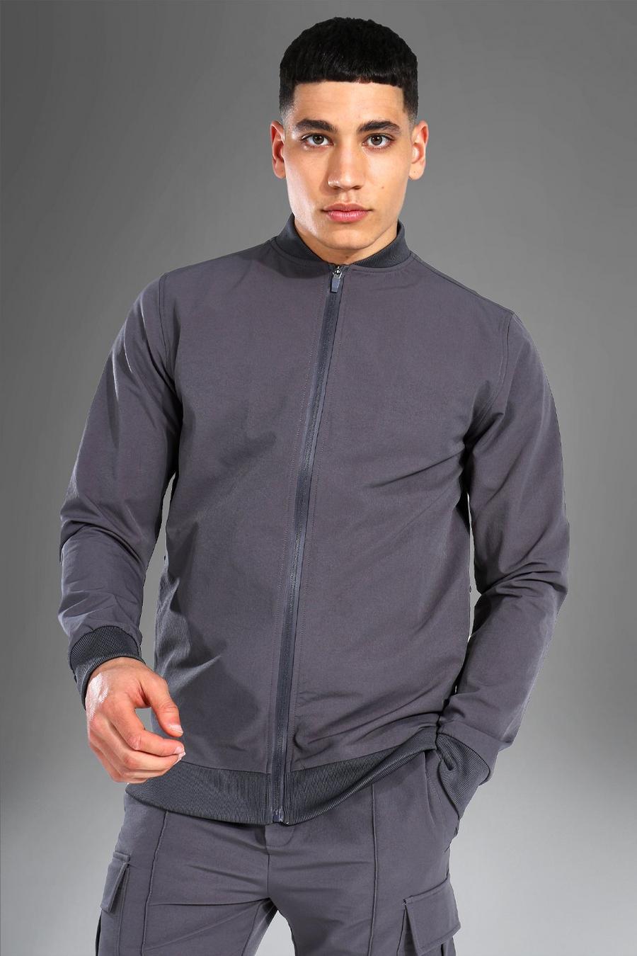 Grey Man Active Gym Nylon Fitted Bomber Jacket image number 1