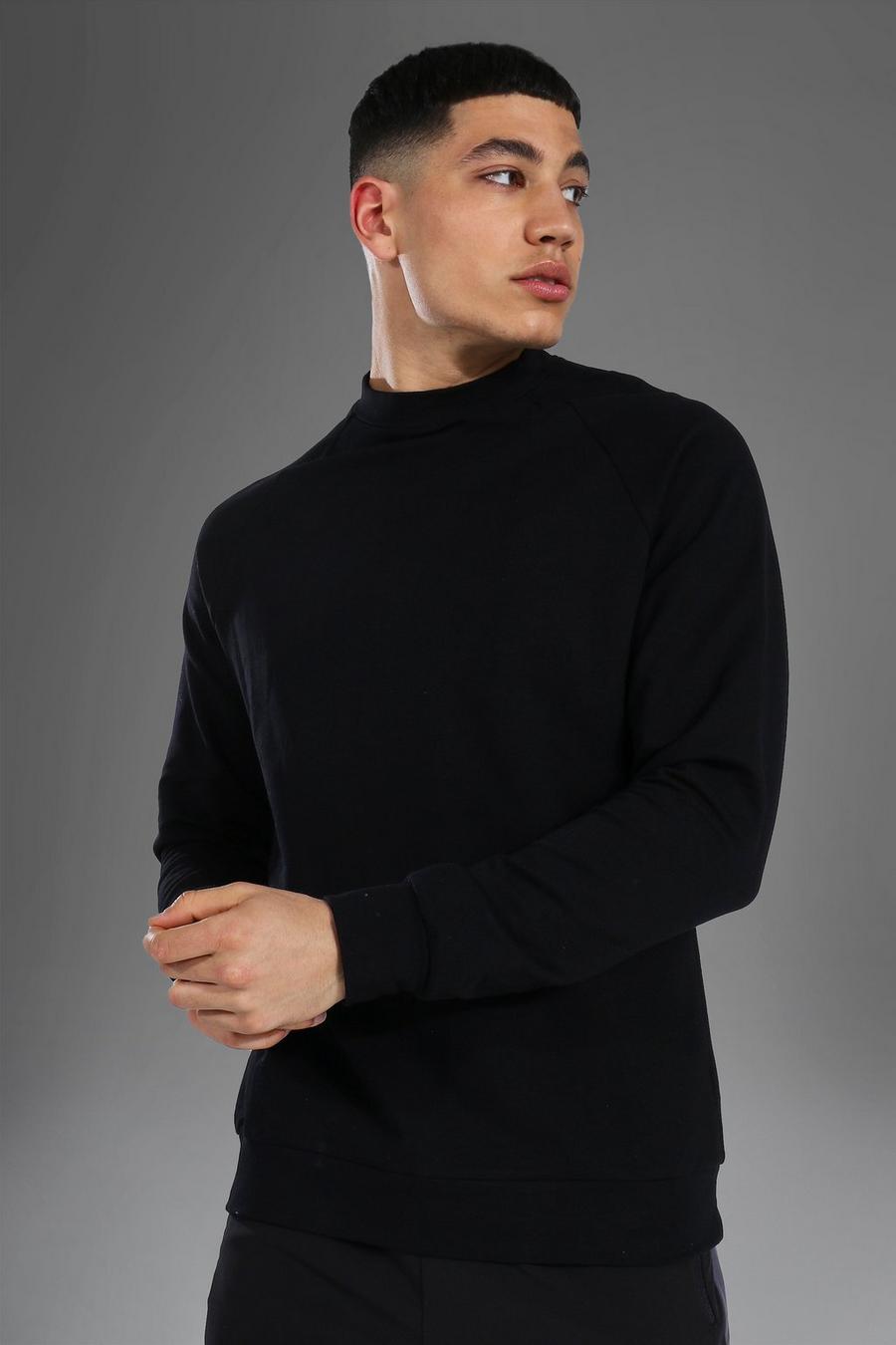 Black MAN Active Sweatshirt med raglanärm och polokrage image number 1