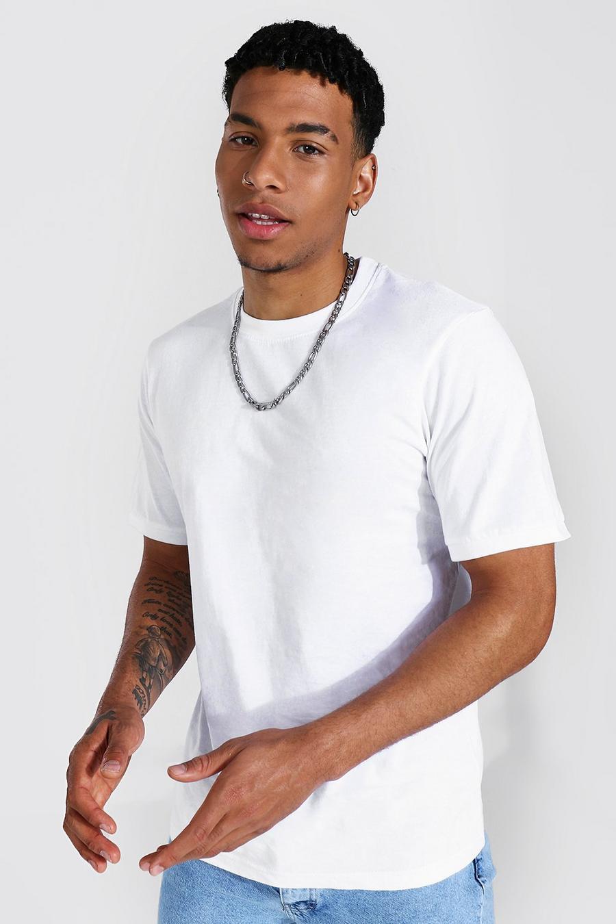 Camiseta de cuello redondo con puños en canalé, Blanco image number 1