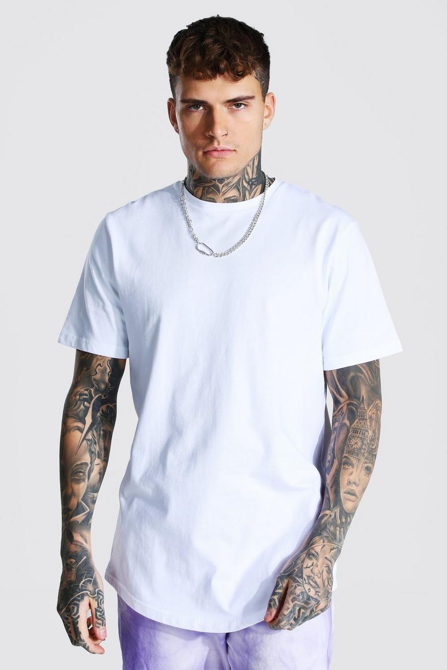 Kurzärmeliges Longline T-Shirt mit abgerundetem Saum, Weiß image number 1