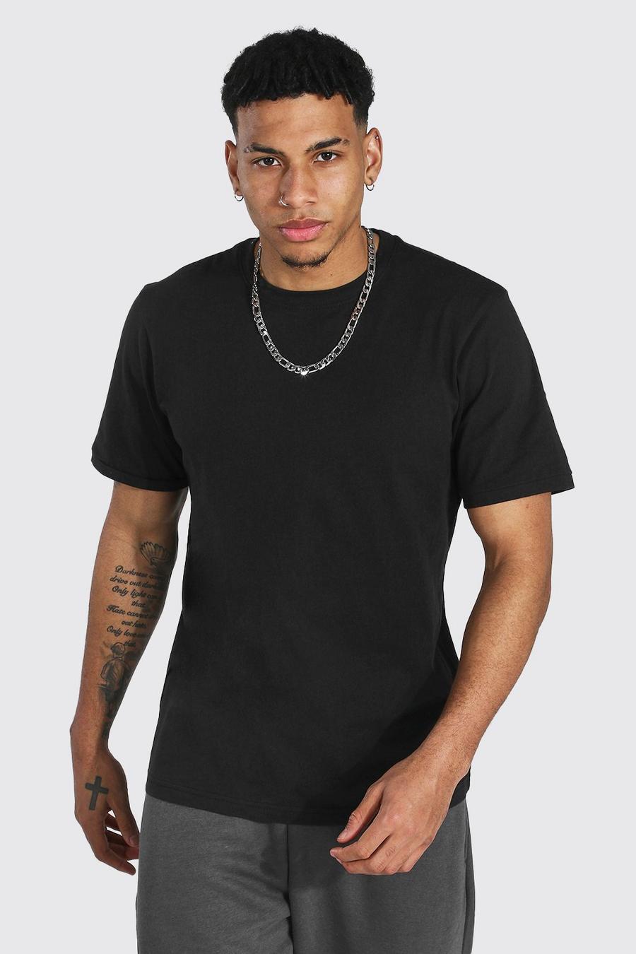 Black Crew Neck T-shirt With Ribbed Cuff image number 1