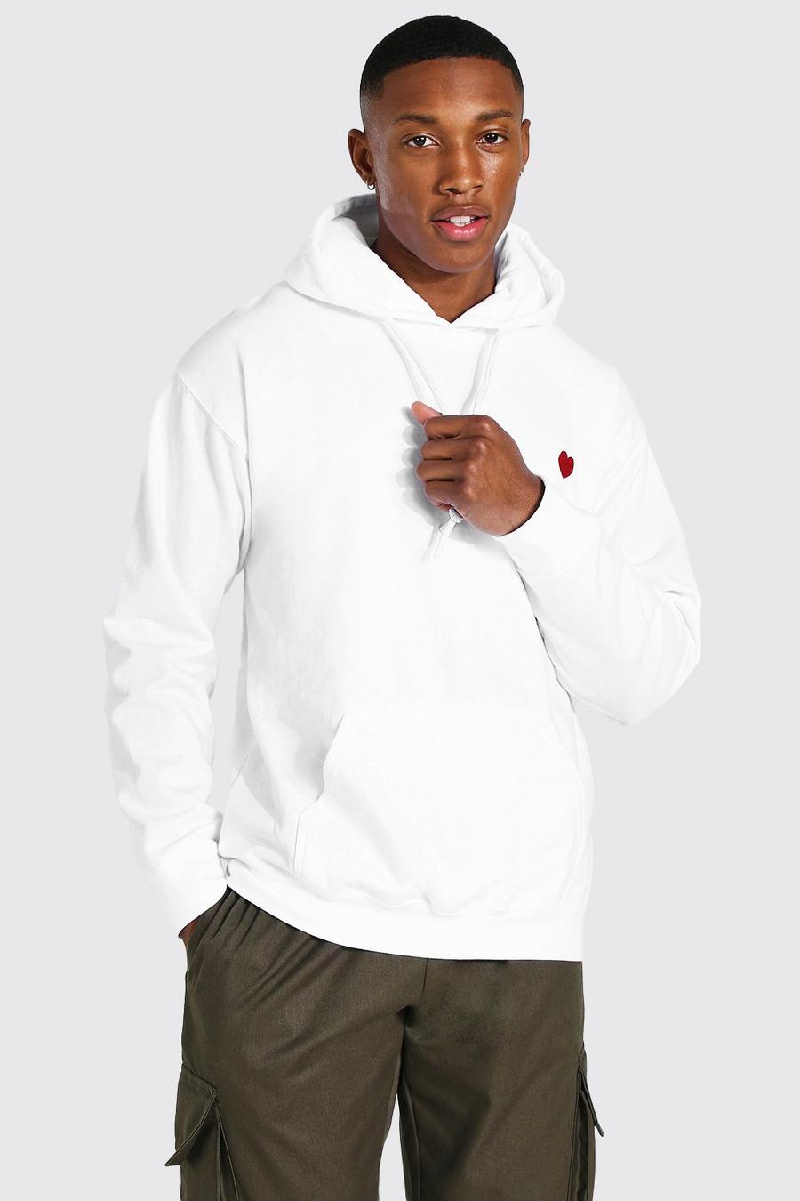 White Valentines Heart Embroidered Hoodie image number 1