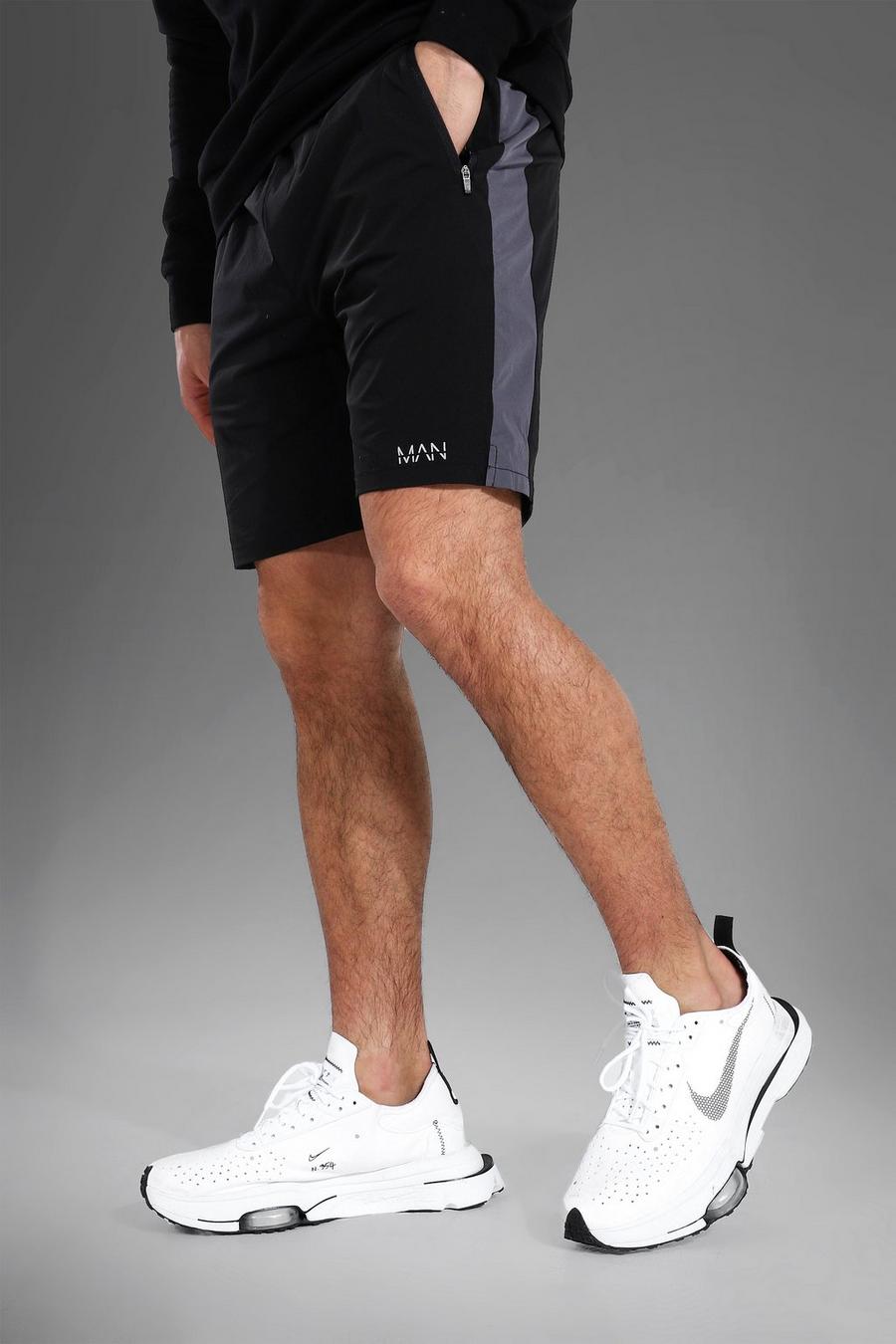 Man Active Shorts aus Webmaterial in Kontrastfarben, Schwarz image number 1