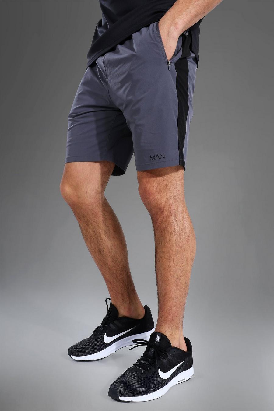 Man Active Shorts aus Webmaterial in Kontrastfarben, Grau image number 1