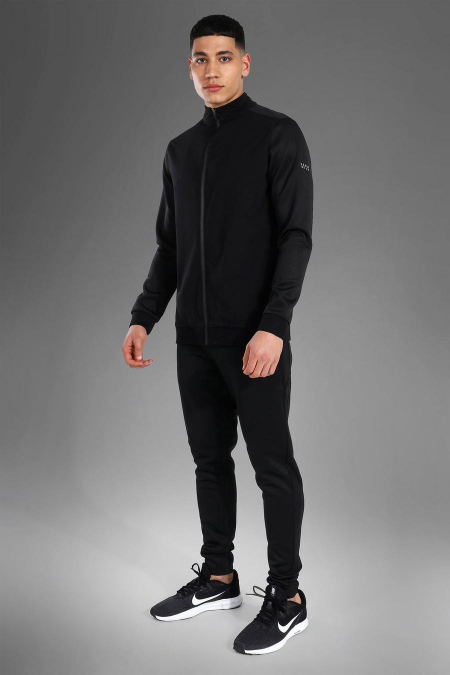 שחור חליפת טרנינג ספורטיבית ארוגה עם צווארון משפך וכיתוב Man  image number 1