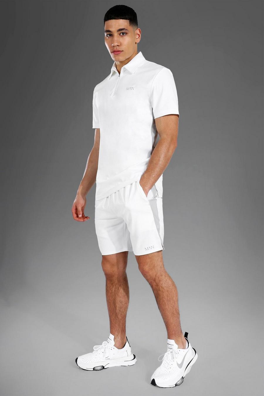 Man Active Set mit Poloshirt und Shorts, Weiß image number 1