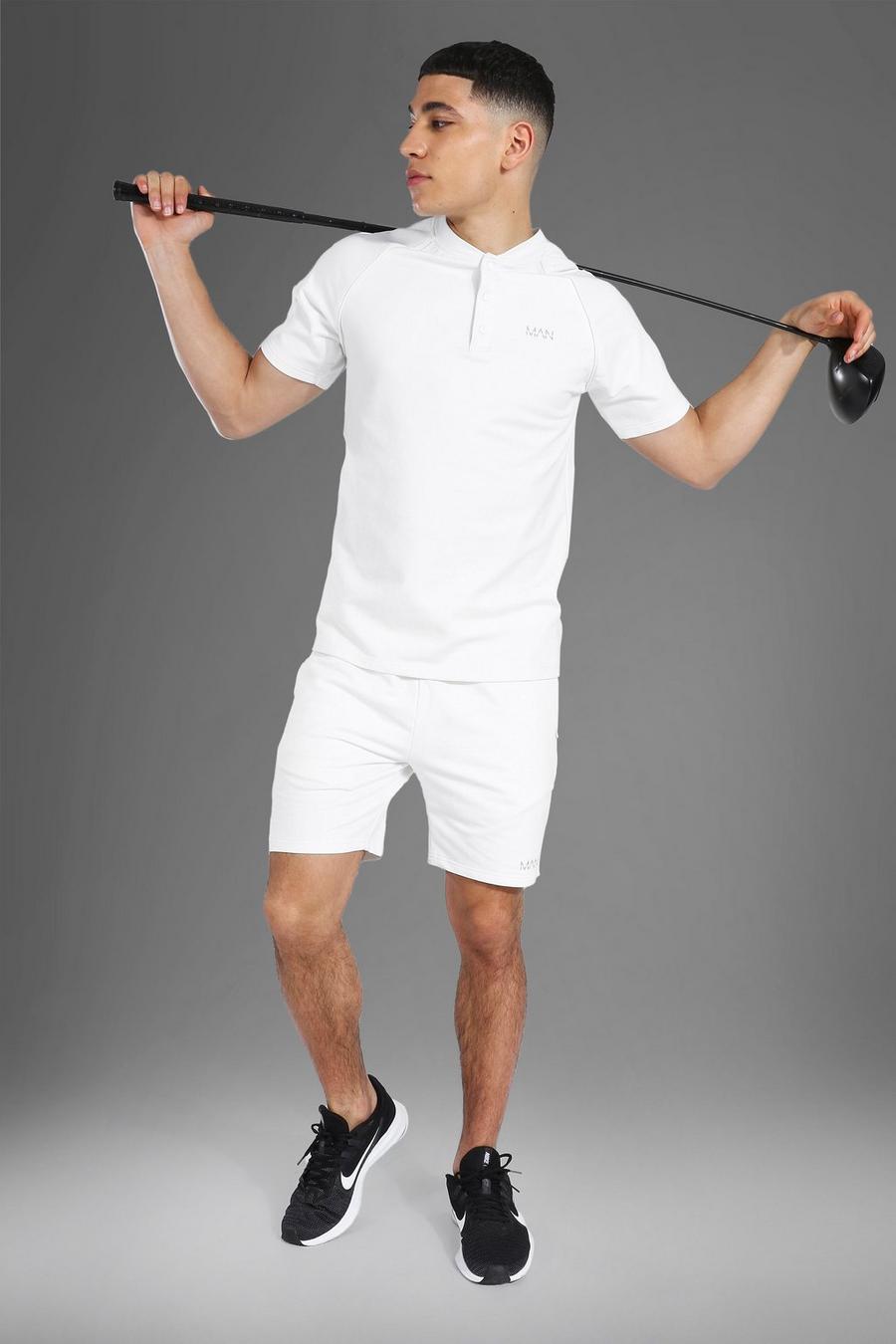 White Man Active Crew Neck Polo Top Short Set image number 1