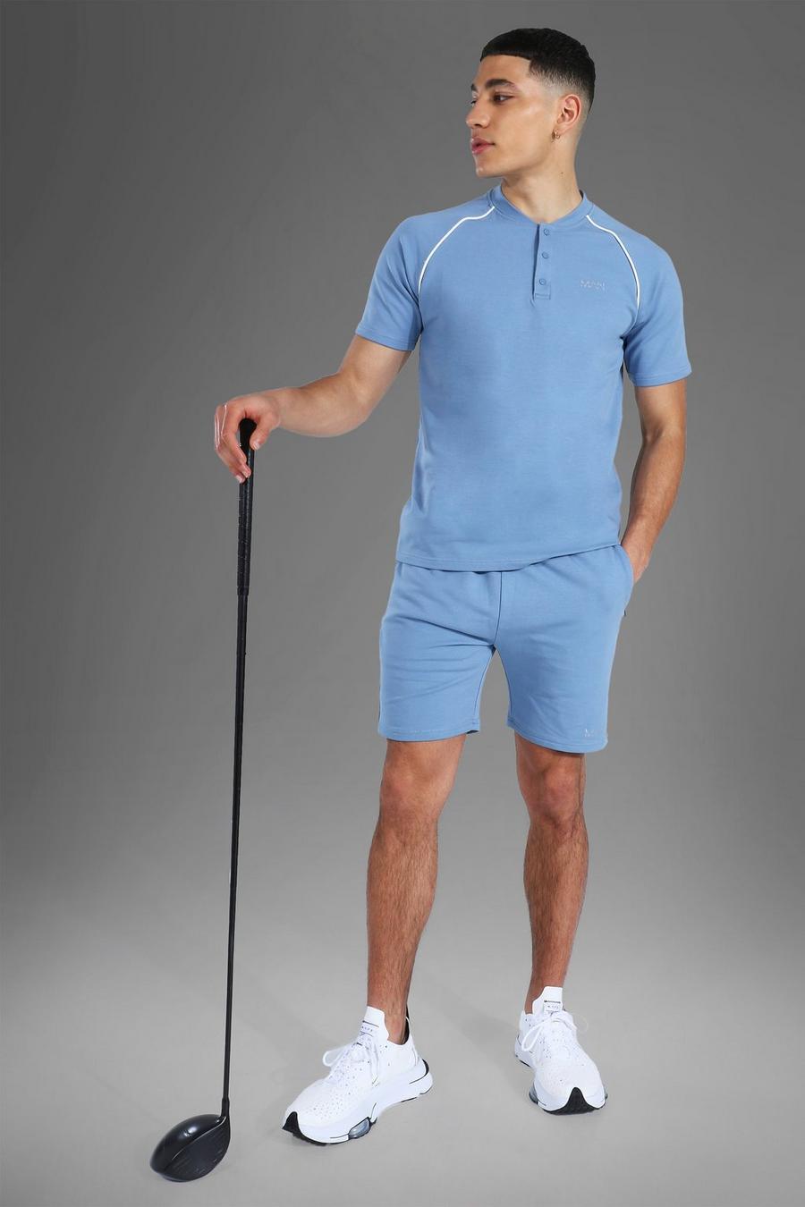 Man Active Set mit Poloshirt mit Rundhalsausschnitt und Shorts, Blau image number 1