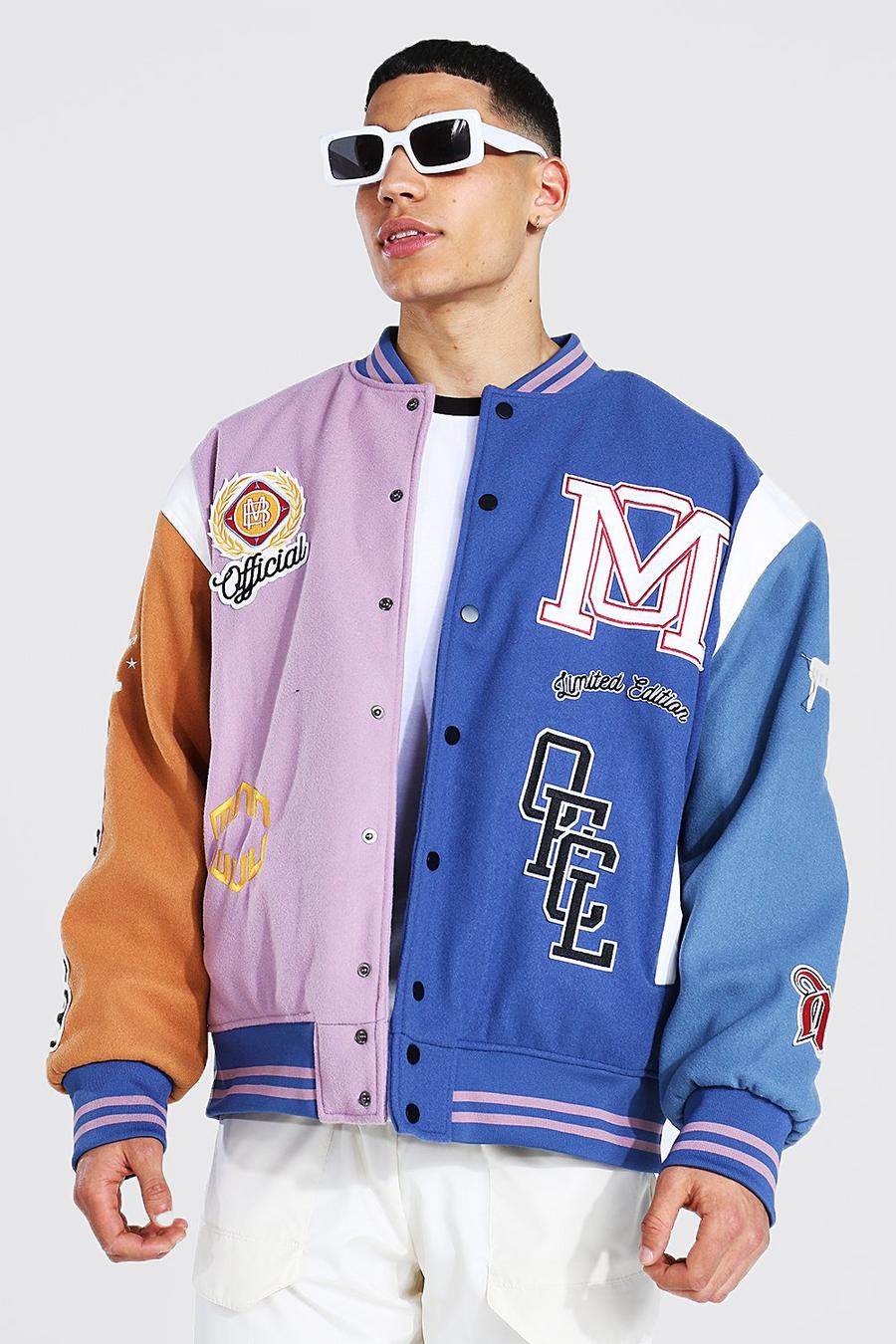 Giacca oversize in stile varsity a blocchi di colore Limited Edition, Viola image number 1