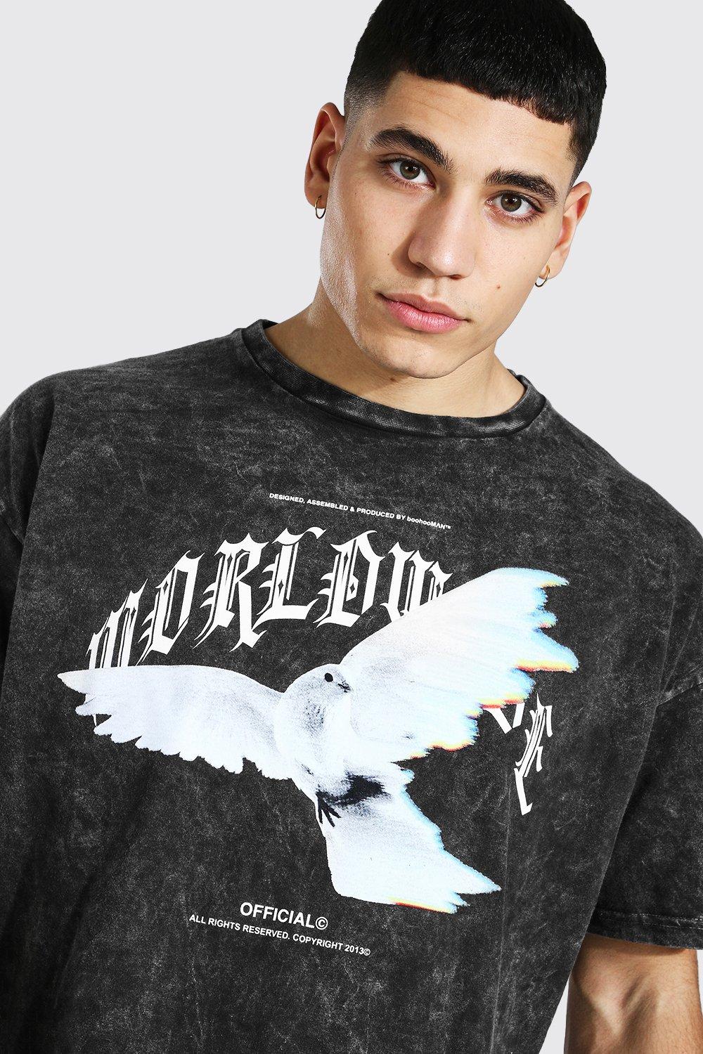 Oversized Washed Dove Graphic T-Shirt